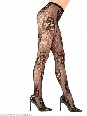 Produktbild von "Schwarze Strumpfhose Mit Dia De Los Muertos Totenköpfen" 50 Den