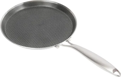 Produktbild von Crêpepfanne/Bratpfanne aus Edelstahl - 28 cm - Einseitige Wabenstruktur - Antihaftbeschichtung - Für alle Herdarten - Silber-Schwarz