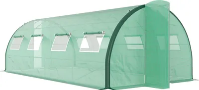 Image de Outsunny Serre de jardin tunnel, serres tunnel 18 m², avec 8 fenêtres et 2 portes articulées, toile PE structure en fer galvanisé, 6 x 3 x 2 m, vert
