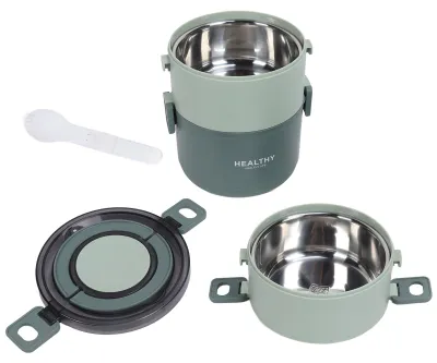 Produktbild von Thermo-Lunchbox, 2200 ml, dreilagiges Design mit abnehmbaren Fächern, tragbar, 304 Edelstahl, isoliert, Bento-Grün