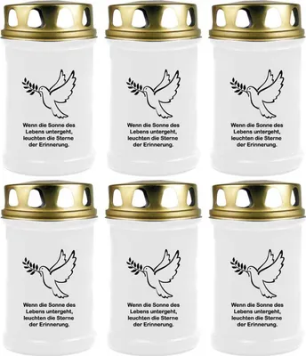 Obrázok produktu pre Hrobová sviečka biela 6 ks, doba horenia: 48 hodín ( na jednu sviečku ), motív: holubica