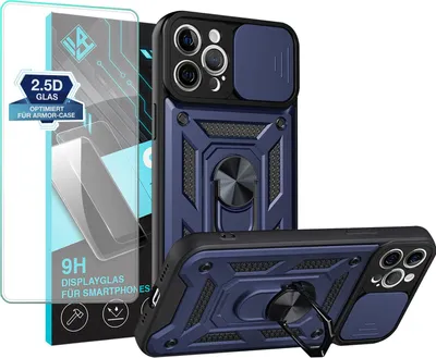 Produktbild von Armor Handyhülle für Apple iPhone 12 Pro Max mit 9H Displayglas Displayschutz Kameraschutz Handy Panzer Case Cover Schutzhülle Outdoor Farbe: Blau