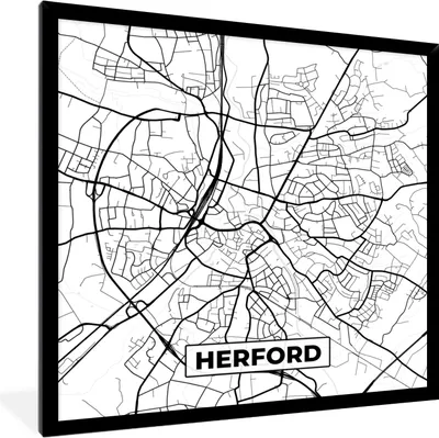 Produktbild von MuchoWow® Gerahmtes Poster Karte - Herford - Stadtplan 40x40 cm - Poster mit Schwarzem Bilderrahmen Wandposter Rahmen Foto Bilder - Mit Rahmen - Wanddekoration Schlafzimmer