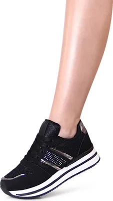 Produktbild von topschuhe24 2693 Damen Plateau Sneaker Glitzer Halbschuhe , Farbe:Schwarz, Größe:37 EU