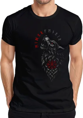 Obrázek produktu pro Viking Vegvisir vlčí runa Keltský uzel Severský Fenrir pánské tričko, černé, XXL