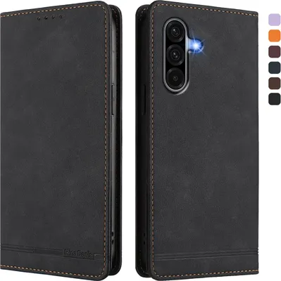 Image de Etui pour Samsung Galaxy A36 5G, étui rétro en cuirPolyuréthaneavec support et fentes pour cartes de crédit Noir
