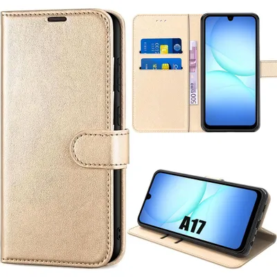 Image de Coque pour Samsung Galaxy A17 4G/5G, Protection Rabat Anti-Rayures Antichoc Synthécuir Doré