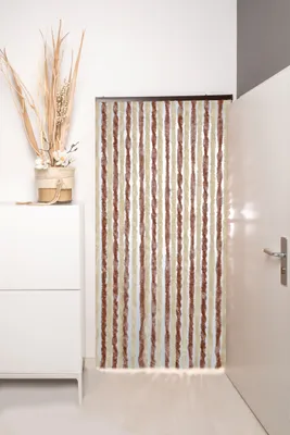 Image de Defactoshop Rideau anti-insectes "Defacto Rideau de porte en velours Chenille Moustiquaire Camping Loisirs Auvent Caravaning Caravane Marron/Beige 90x220cm