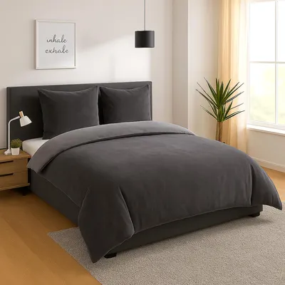 Produktbild von Heimtexland Teddy Flanell Wende Bettwäsche Set I Winter Bettbezug I kuschelig weich und warm I 2 Kopfkissen 80x80 I Bettdecke 200x200 I Cashmere Touch Geschenkidee Weihnachten Typ751 Anthrazit