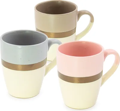 Produktbild von Tassen Set aus Porzellan mit Golddekor - 3er Set bunte Tasse Keramik 300ml