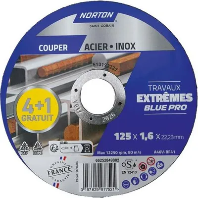 Image de Lot de 4+1 disques acier/inox NORTON 125x1,6