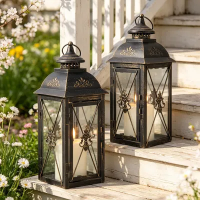 Productafbeelding van Set van 2 vintage hangende lantaarns, 33,5 cm