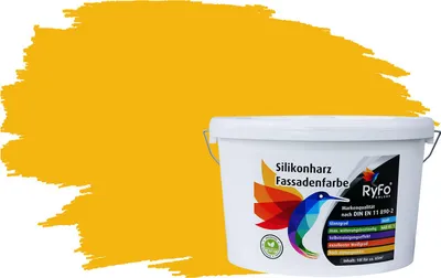 Produktbild von RyFo Colors Silikonharz Fassadenfarbe Lotuseffekt Trend Sonnengelb 10l - bunte Fassadenfarbe, weitere Gelb Farbtöne und Größen erhältlich, Deckkraft Klasse 1