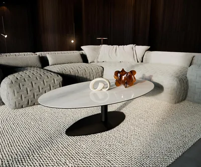 Produktbild von DELIFE Couchtisch Edge Oval 135x80 cm Keramik Onyx Champagne Vibany Metall Schwarz