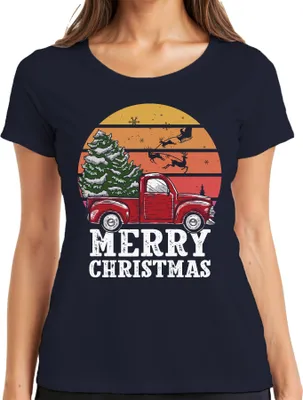 Produktbild von Merry Christmas Truck Weihnachtsbaum - Weihnachten Weihnachtsgeschenk Christmas Damen T-Shirt, Navy, XL