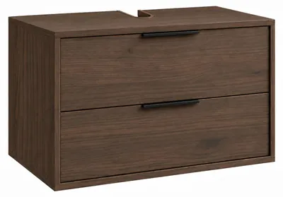 Productafbeelding van Badplaats Wastafelkast Livorno 80 cm – Walnoot Bruin – Hangend Badmeubel met 2 Lades