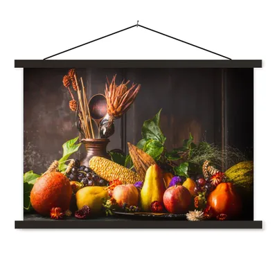 Produktbild von MuchoWow® Textilposter Gemüse - Obst - Rustikal - Tisch 150x100 cm mit schwarzem Rahmen - Schlafzimmer