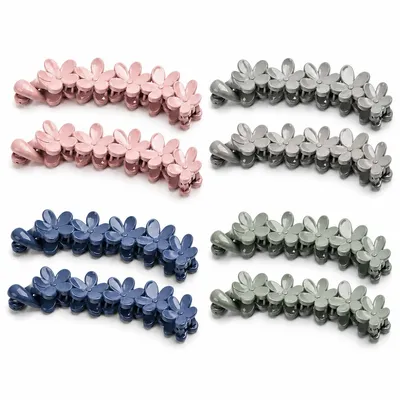 Produktbild von 8er Set Bananenspangen in Blumenform, rutschfeste Haarspangen für Pferdeschwanz,große Haarclips für Damen, für feines&dichtes Haar,Pink Grau Blau Grün