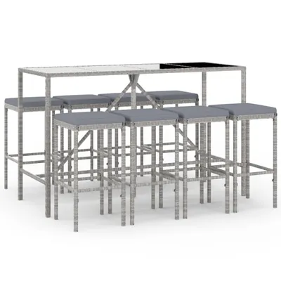 Produktbild von 9-tlg. Gartenbar-Set mit Kissen Grau Poly Rattan