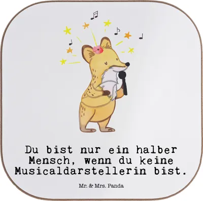 Produktbild von Mr. & Mrs. Panda Untersetzer für Gläser Musicaldarstellerin Herz - Weiß - Geschenk, Holzuntersetzer, Tischschoner, gläseruntersetzer, Coaster, Tischuntersetzer