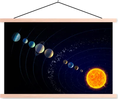 Produktbild von MuchoWow® Textilposter Eine Illustration des Sonnensystems 60x40 cm mit holzfarbenen Rahmen - Bilder
