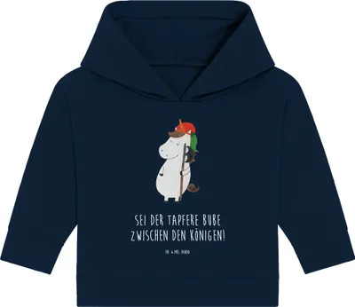 Produktbild von Mr. & Mrs. Panda Organic Baby Hoodie Einhorn Junge 12. - 18. Monat - French Navy - Geschenk, Kapuzenshirt, Bube, Unicorn, Mittelalter, Einhörner, Kapuzensweatshirt