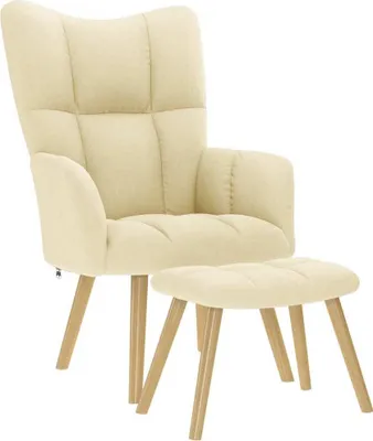 Image de Chaise de relaxation avec repose-pied Crème Tissu
