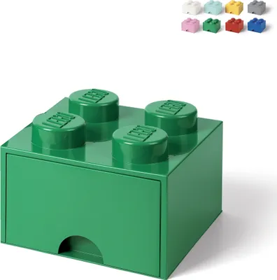 Produktbild von LEGO Brick Schubladenbox mit 4 Knöpfen - Dunkel Grün