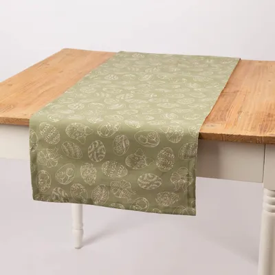 Produktbild von Tischläufer Leinenlook Ostereier grün natur 40x160 cm Ostern