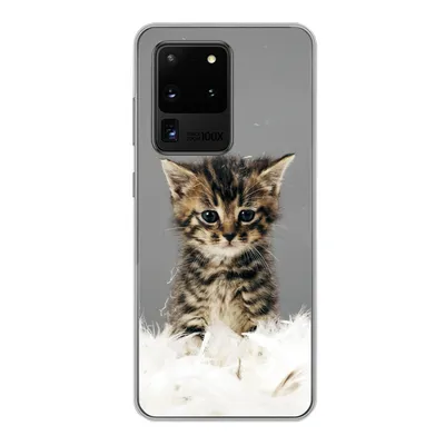 Produktbild von MuchoWow® Handyhülle Schutzhülle Hülle für Samsung Galaxy S20 Ultra Katze - Kätzchen - Federn Silikon Softcase Handy Hülle - Karteninhaber