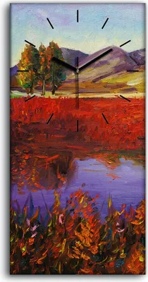 Produktbild von Leinwand Wanduhr Wandkunst Uhr 30x60 Bild Baum Aquarell Wasser Gras Berg - schwarze Hände