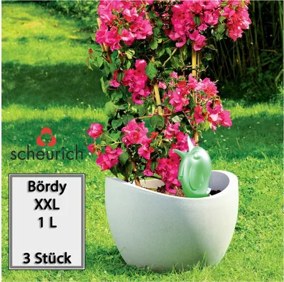 Produktbild von Scheurich Wasserspender Bördy XXL | 3x Grün | 1000 ml Füllmenge | Bewässerungskugel klein mit Ton Fuß | Wasserspender Pflanzen und Blumen Terrakotta Stiel