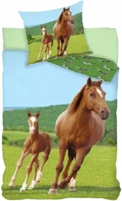Zdjęcie produktu dla Halantex SP. z o.o. Zestaw pościeli obrotowej dla koni, 140x200 cm, 70x90 cm, bawełna, motyw konia, wytrzymała tkanina lniana