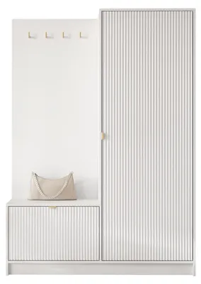 Produktbild von MIRJAN24 Garderoben-Set Tireno, Garderobe mit eins Drehtüren mit Sitzbank (Farbe: Weiß Velvet)