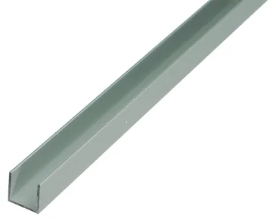 Imagen del producto de Perfil de aluminio en forma de U, con acabado plateado mediante anodizado, dimensiones 1000 x 18 x 20 mm, para montaje