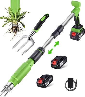 Produktbild von Elektrischer Unkrautstecher, 21V Akku Stand-Up Unkrautentferner Löwenzahnstecher, verstellbarer Griff, Stahlkopf mit 3 Zinken, Unkrautzieher für den Garten, tolles Geschenk für Mama, Papa, Oma und Opa
