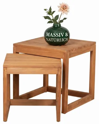 Produktbild von Beistelltisch Verwood 2er Set Teakholz massiv Garten Terrasse Balkon