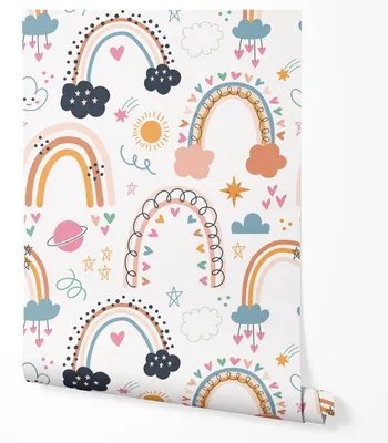 Zdjęcie produktu dla TAPETA NA ŚCIANĘ DZIECIĘCE CHMURKI TĘCZA SERDUSZKA DO POKOJU DZIECKA 5m x 0.5m