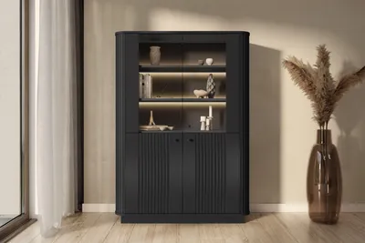 Zdjęcie produktu dla Witryna szklana do salonu 103 cm czarna uchwyty Vesper oświetlenie LED