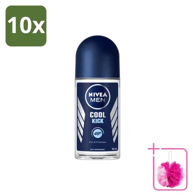 Image de 10 déodorants roll-on NIVEA MEN Cool Kick, anti-transpirants, 50 ml - Lot de 10