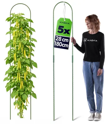 Productafbeelding van KADAX plantensteunen, 28 x 180 cm, set van 5, plantensteunen van staal met kunststof coating, boogvormige klimsteunen, klimhulp voor tomaten, komkommers en klimplanten