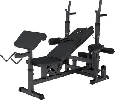 Produktbild von GORILLA SPORTS® Multifunktion Hantelbank - Verstellbar, mit Langhantel-Ablage, Curlpult und Butterfly, Dip-Station, Beinstrecker, Schwarz - Trainingsbank, Kraftstation, Bankdrücken, Bank