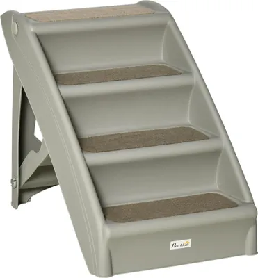 Image de Escalier pour animaux domestiques - Escalier pliable à 4 marches - Tapis antidérapants - Pour chiens et chats - 62 x 38 x 49,5 cm - Gris