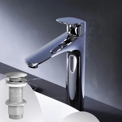 Produktbild von AM.PM Badarmatur Hoch Pop-Up Ablaufventil für Waschbecken Wasserhahn Bad Chrom Waschtischarmatur mit Ablaufgarnitur 1 1/4 Zoll Messing Ventil Ablauf