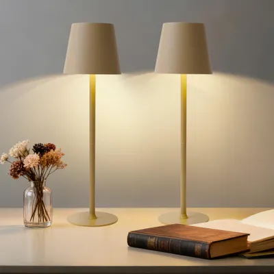 Immagine prodotto di Lampada da tavolo LED, senza fili, set da 2, color kaki, batteria da 5200 mAh