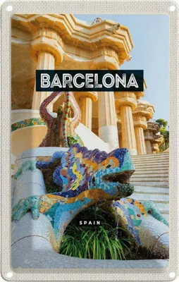 Produktbild von vianmo Blechschild 18x12 cm Barcelona Spanien Park Trip Bildmotiv Reisemotiv Abenteuer Reisen Urlaub