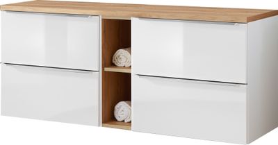 Waschtischunterschrank 141cm mit 4 Auszügen TOSKANA-56 in Hochglanz weiß B/H/T ca. 141/59,5/46 cm