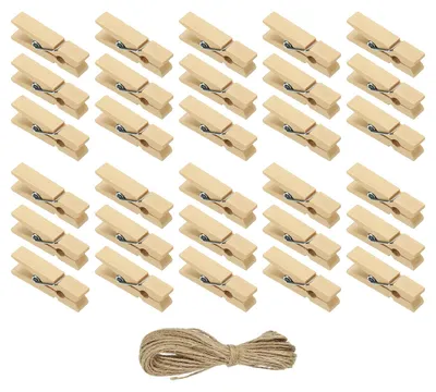 Produktbild von Mini-Wäscheklammer-Set aus Holz - 50 Stück, farbenfrohe Klammern