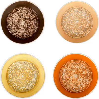 Immagine prodotto di set di 4 vassoi Tantar 18 cm Colorati, orientali, fatti a mano in metallo