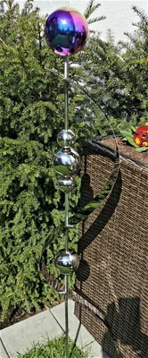 Produktbild von Skulptur Merkur rainbow poliert Edelstahl 150 cm Beetstecker Gartenstecker Rosenkugel